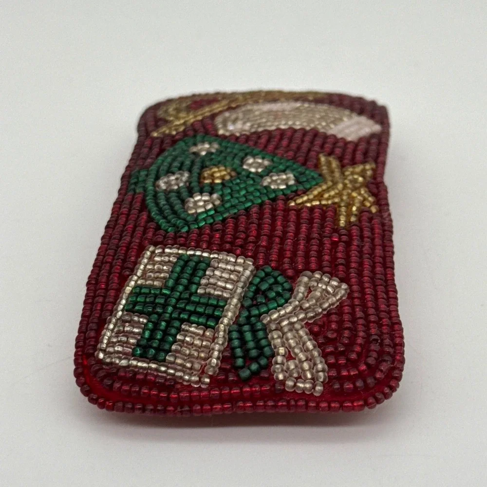 Vintage 90s Red Beaded Christmas Barrette Festive Tree Stocking French Hair Clip
